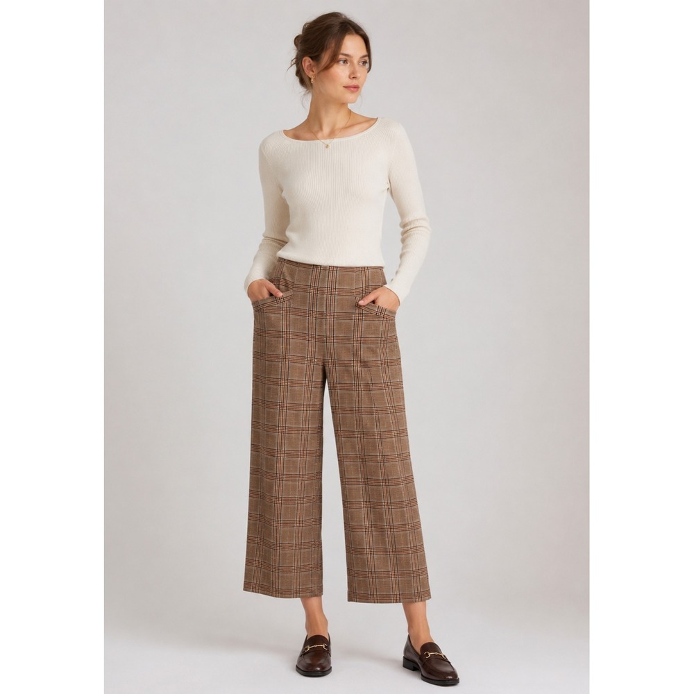 Liverpool Pull-on Trouser Pants Womens 12 Brown Plaid Viscose Blend Pockets